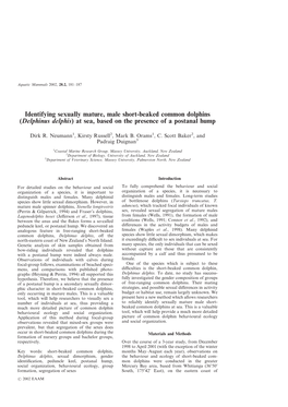 Identifying Sexually Mature, Male Short-Beaked Common Dolphins (Delphinus Delphis) at Sea, Based on the Presence of a Postanal Hump