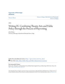 Combining Theatre Arts and Public Policy Through the Process of Playwriting John Brahan University of Mississippi