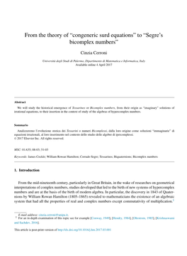 “Congeneric Surd Equations” to “Segre's Bicomplex Numbers”