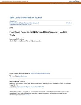 Front Page: Notes on the Nature and Significance of Headline Trials
