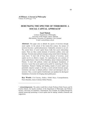 Debunking the Spectre of Terrorism: a Social Capital Approach1
