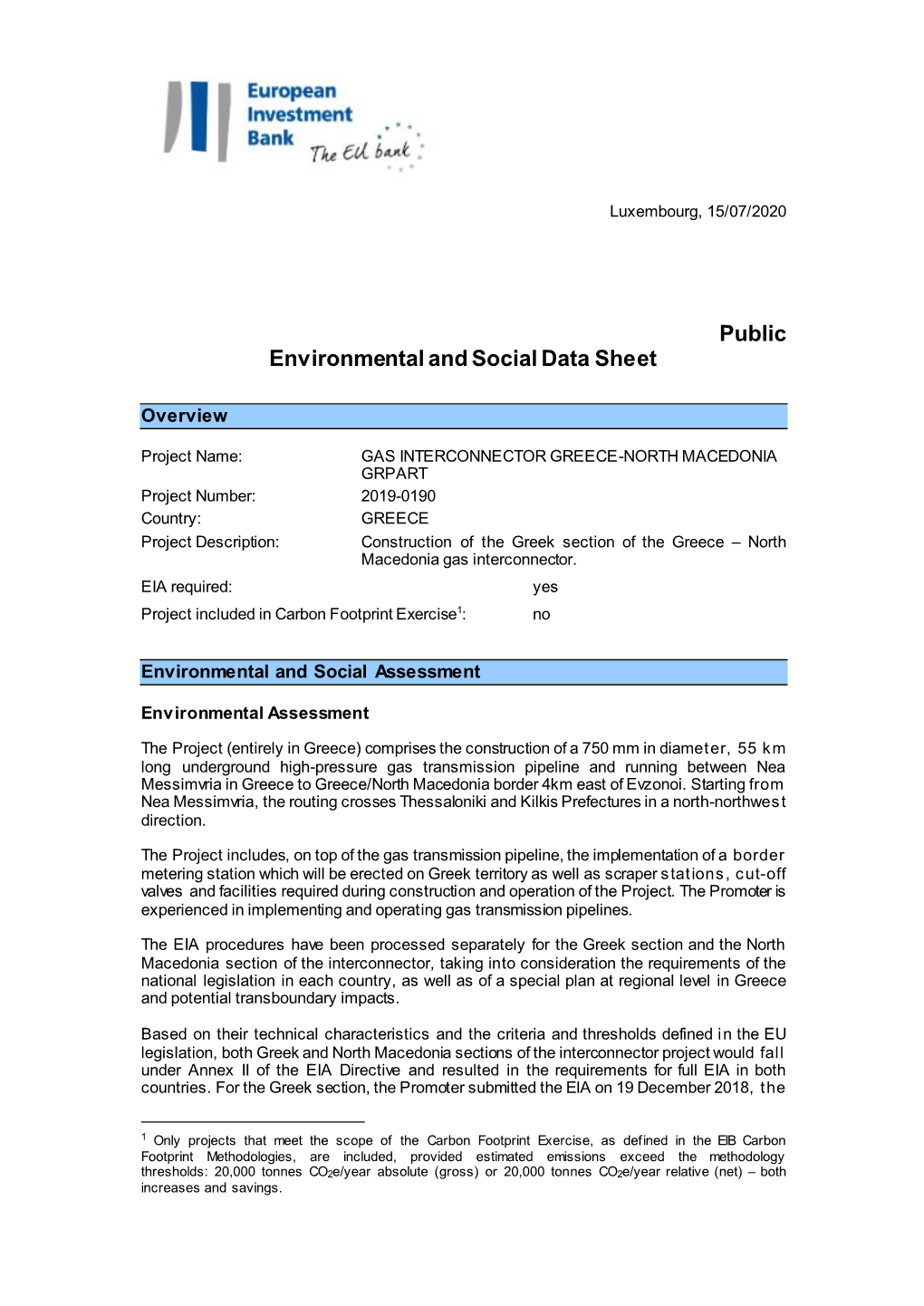 Environmental and Social Data Sheet