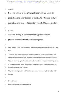 Genome Mining of the Citrus Pathogen Elsinoë Fawcettii;