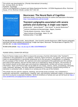 Neurocase: the Neural Basis of Cognition Transient Paligraphia
