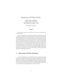 Hamming and Golay Codes