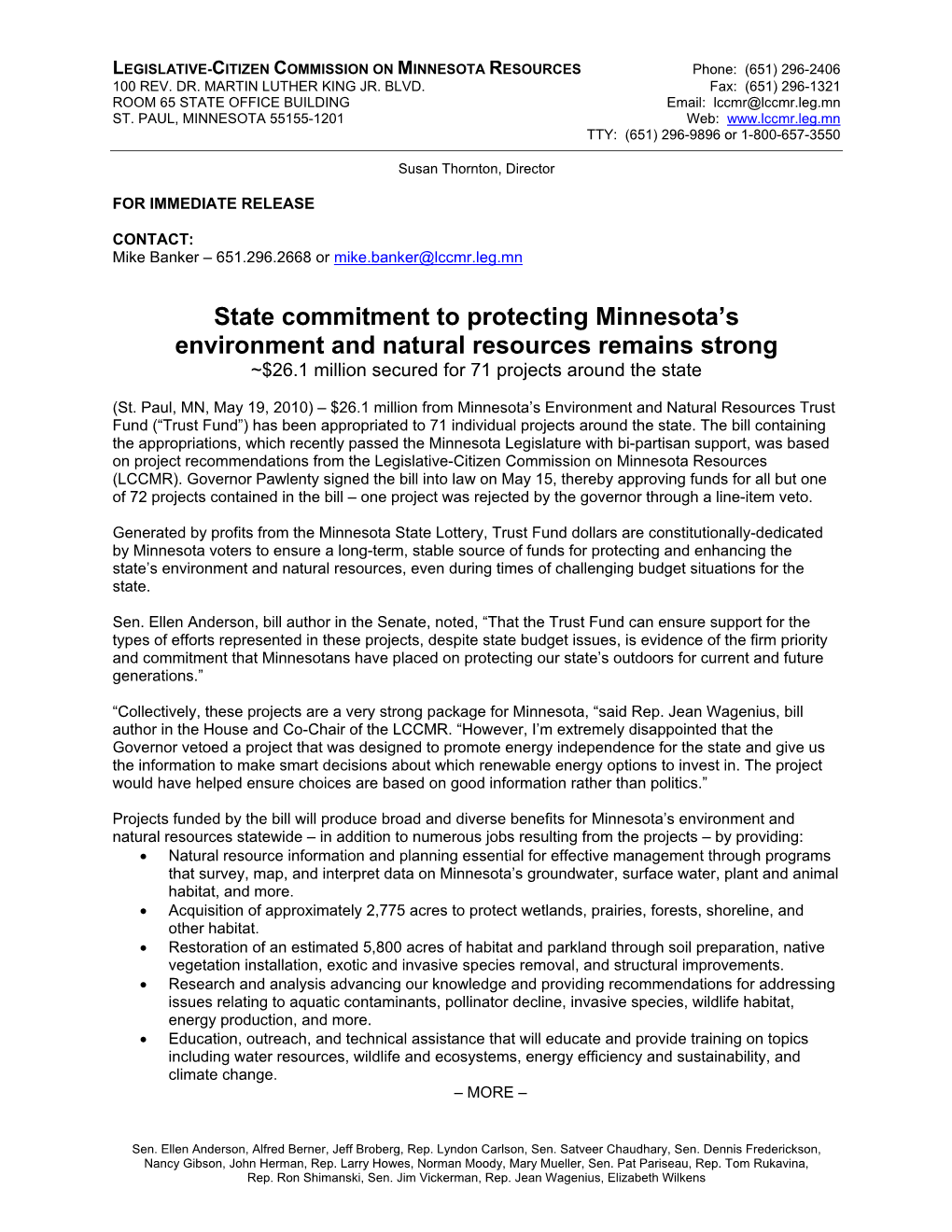 State Commitment to Protecting Minnesota's Environment and Natural Resources Remains Strong
