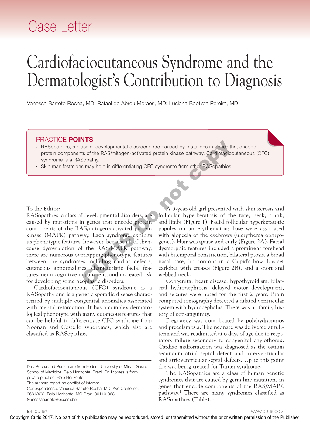 Cardiofaciocutaneous Syndrome and the Dermatologist's Contribution To