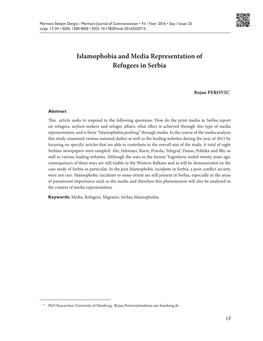 Islamophobia and Media Representation of Refugees in Serbia