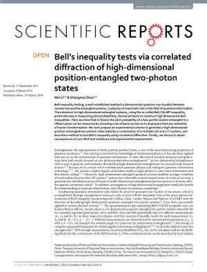 Bell's Inequality Tests Via Correlated Diffraction of High-Dimensional