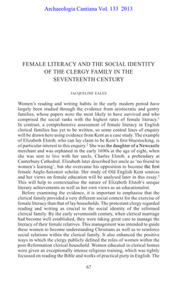 Female Literacy and the Social Identity of the Clergy Family in the Seventeenth Century
