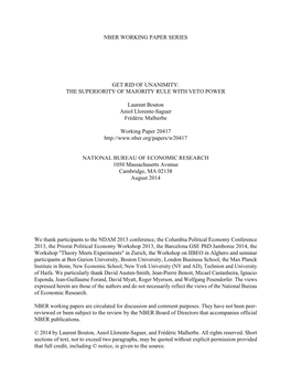 Nber Working Paper Series Get Rid of Unanimity
