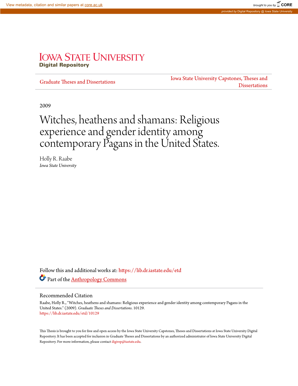 Religious Experience and Gender Identity Among Contemporary Pagans in the United States