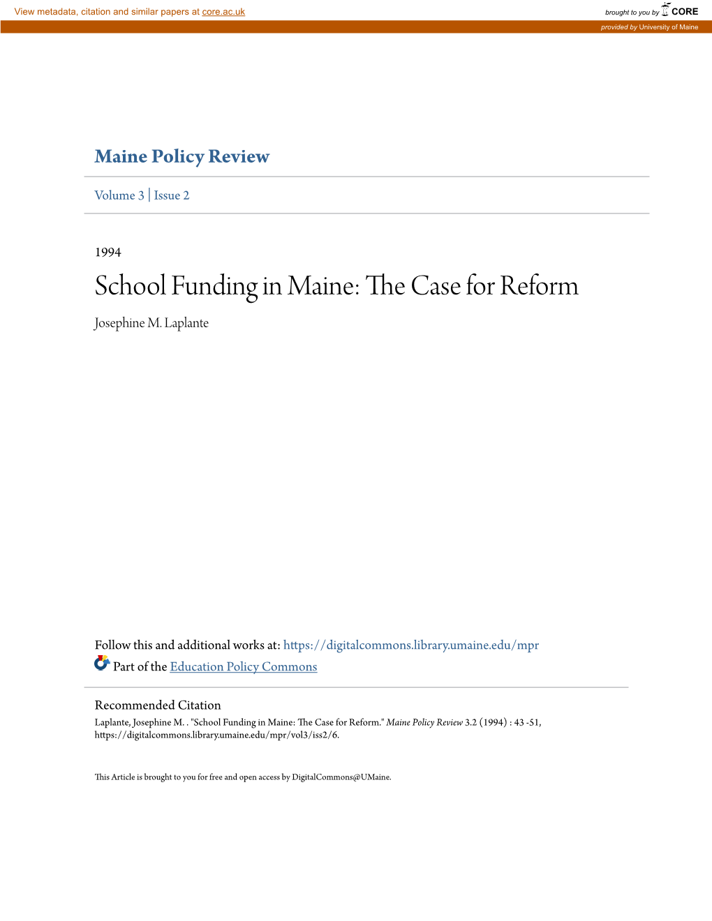 School Funding in Maine: the Case for Reform