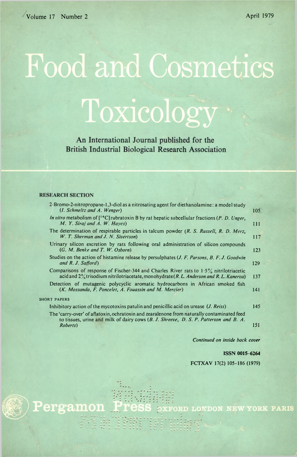 Food and Cosmetics Toxicology 1979 Volume 17 No.2