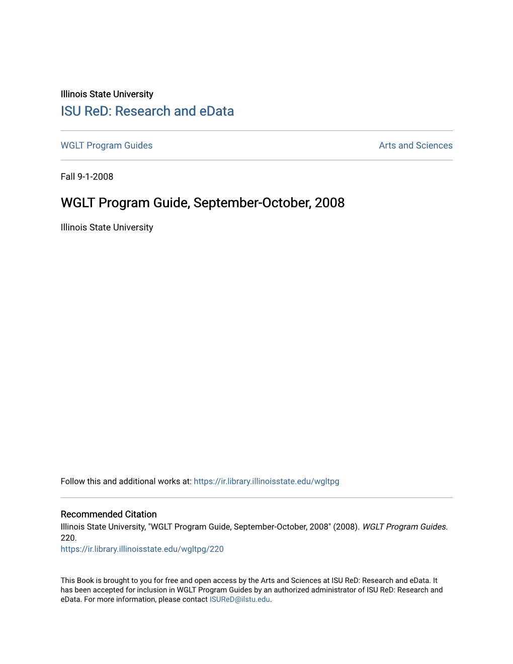 WGLT Program Guide, September-October, 2008