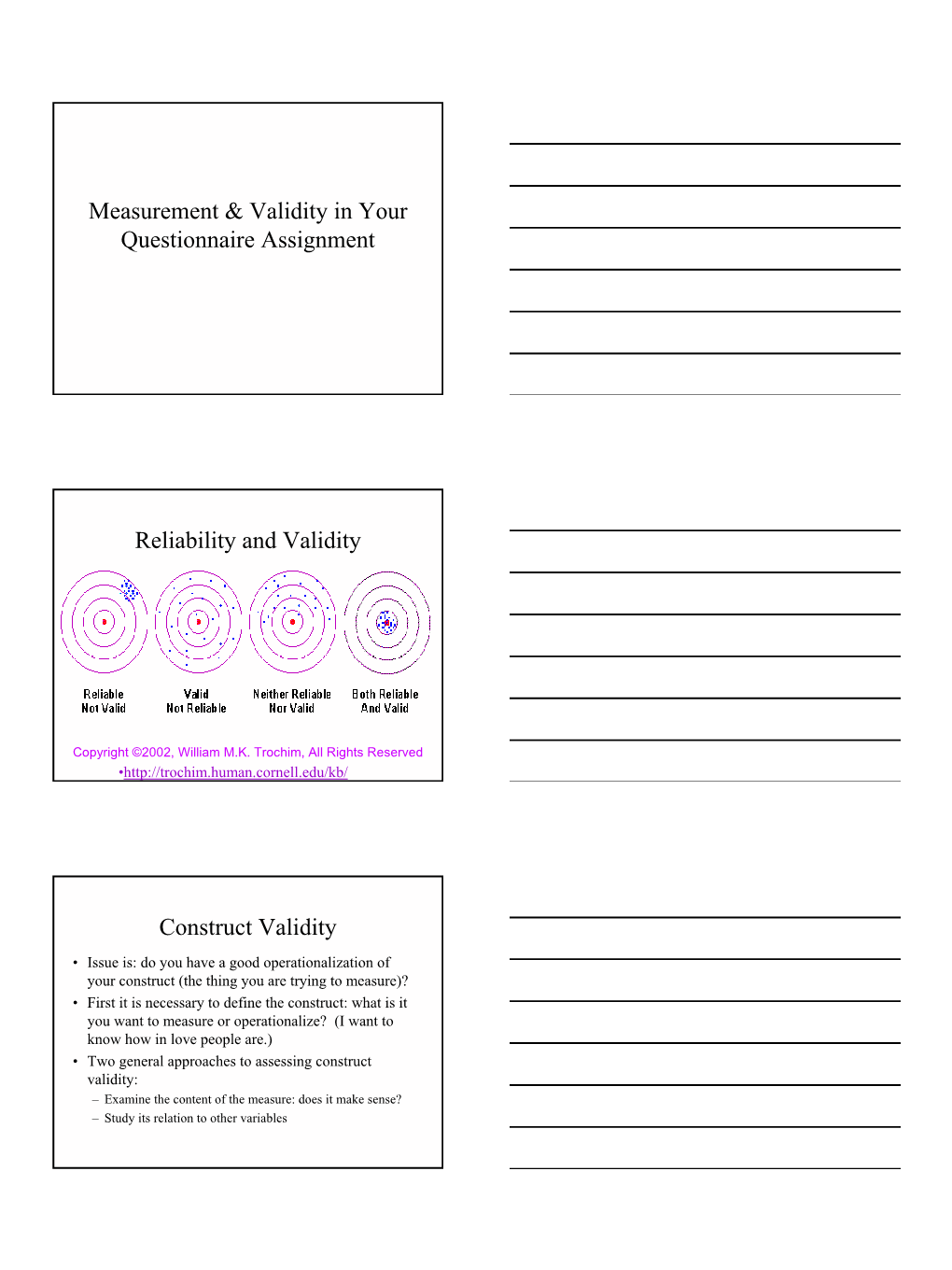 Measurement & Validity in Your Questionnaire Assignment Reliability and Validity Construct Validity