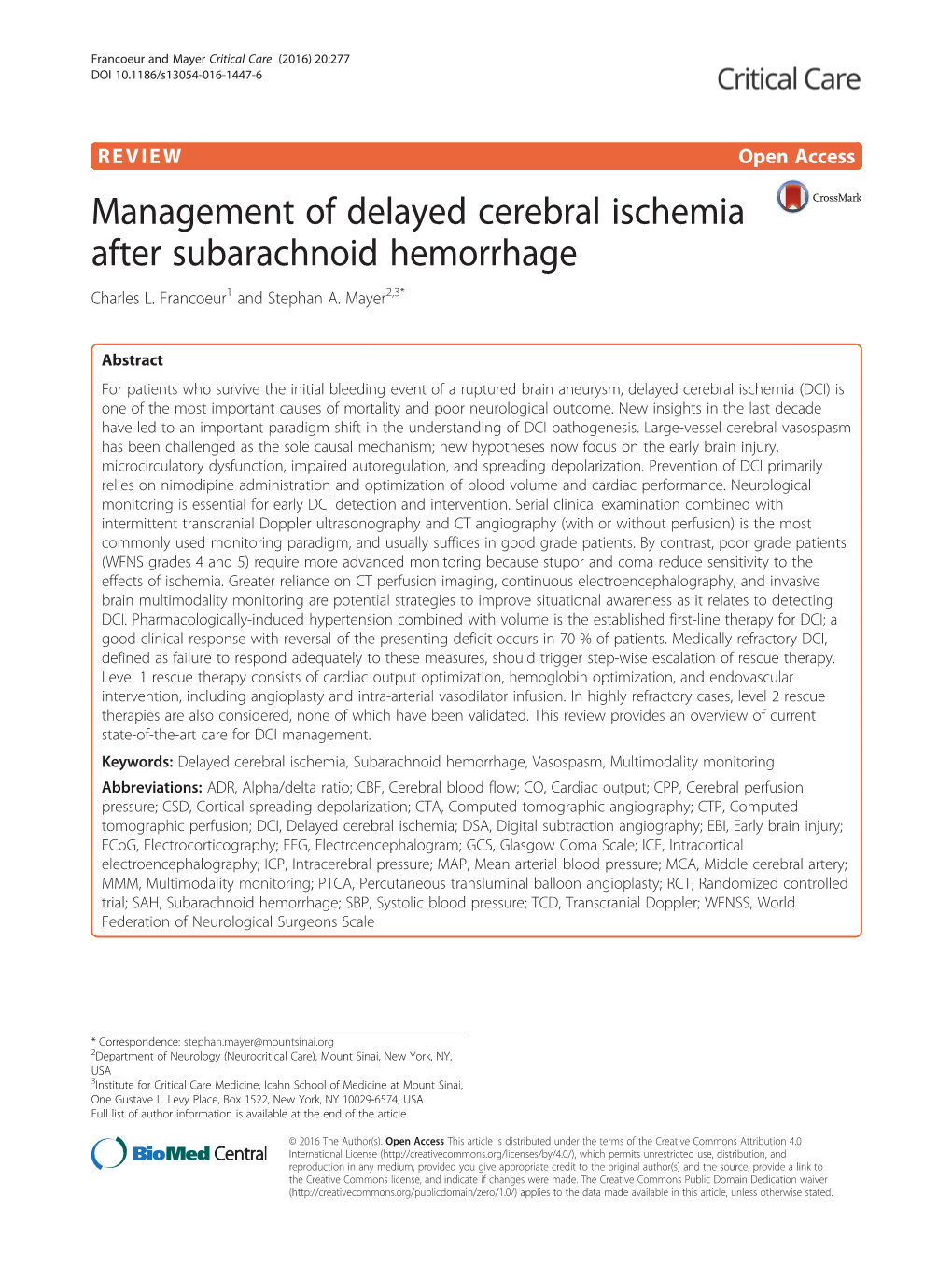 Management of Delayed Cerebral Ischemia After Subarachnoid Hemorrhage Charles L