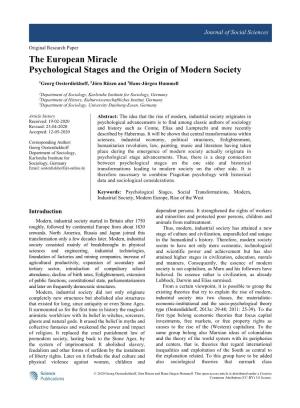 The European Miracle Psychological Stages and the Origin of Modern Society