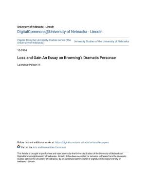 Loss and Gain an Essay on Browning's Dramatis Personae