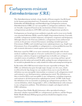 Carbapenem-Resistant Enterobacteriaceae (CRE)