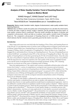 Analysis of Water Quality Variation Trend of Guanting Reservoir Based on Markov Model