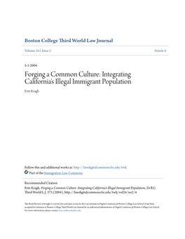 Integrating California's Illegal Immigrant Population Erin Kragh