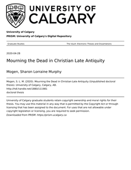 Mourning the Dead in Christian Late Antiquity