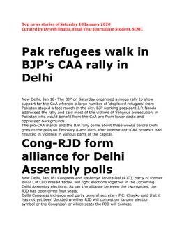 Pak Refugees Walk in BJP's CAA Rally in Delhi Cong-RJD Form Alliance For