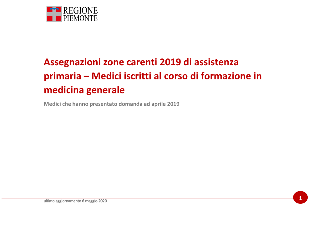 Assegnazioni Zone Carenti 2019 Di Assistenza Primaria – Medici Iscritti Al Corso Di Formazione in Medicina Generale