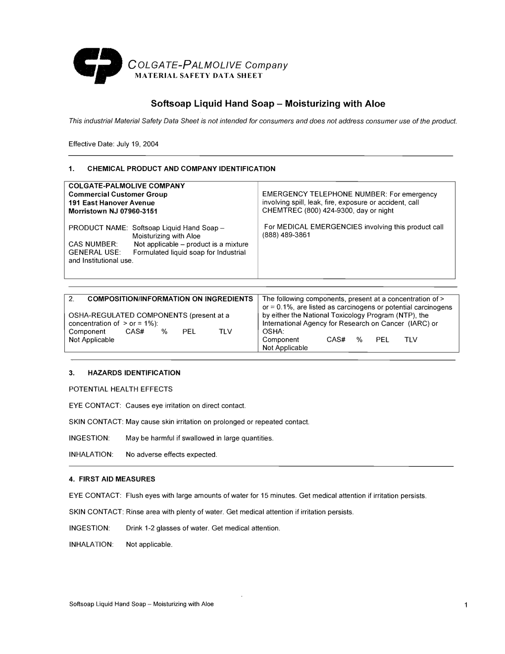 COLGATE-Palmolivecompany MATERIAL SAFETY DATA SHEET