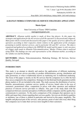 Albanian Mobile Companies 4G Service Strategies Application