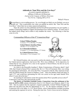 Sam Wire and the Cow-Boys” an Article Originally Published in Military Collector & Historian Journal of the Company of Military Historians Vol