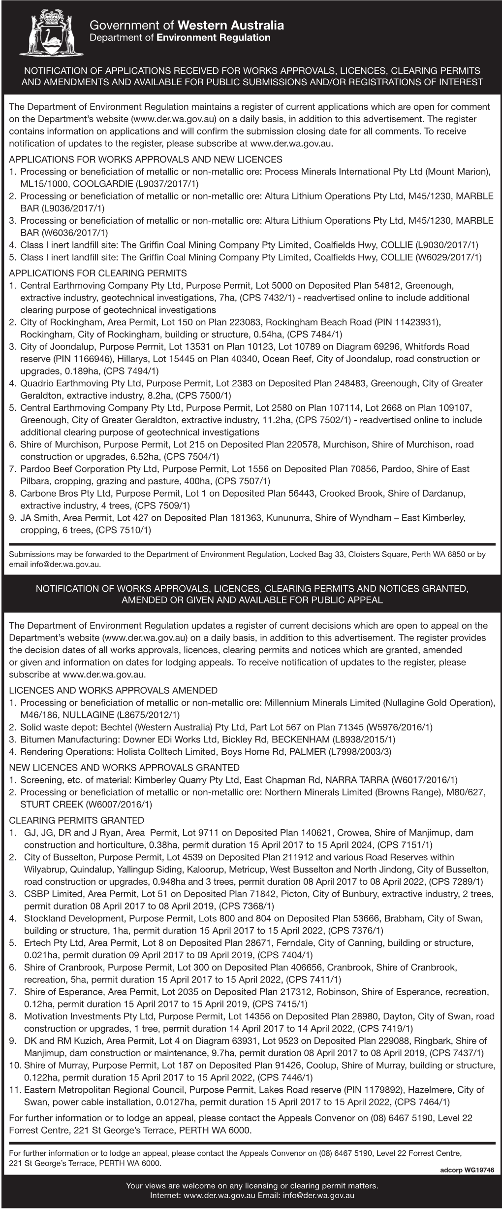 Government of Western Australia Department of Environment Regulation