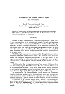 Bibliography of Marine Benthic Algae in Micronesia1