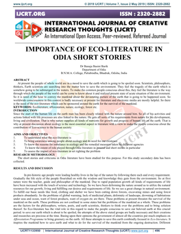 Importance of Eco-Literature in Odia Short Stories