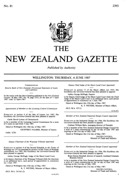 NEW ZEALAND GAZETTE Published by Authority