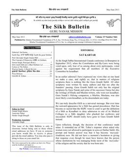 The Sikh Bulletin Jyt-Hwv 545 Nwnkswhi May-June 2013