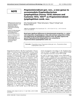 Torrey 1916) Johnson and Cummins 1972, 1057AL As Propionimicrobium Lymphophilum Comb