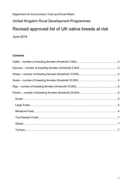 Revised Approved List of UK Native Breeds at Risk