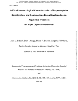 In Vitro Pharmacological Characterization of Buprenorphine