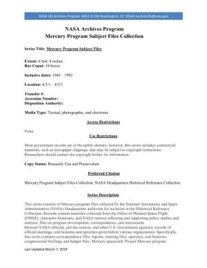 Mercury Program Subject Files Collection