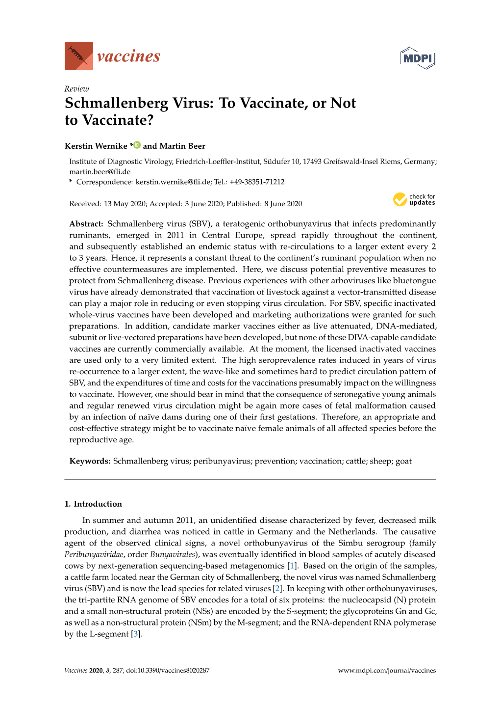 Schmallenberg Virus: to Vaccinate, Or Not to Vaccinate?