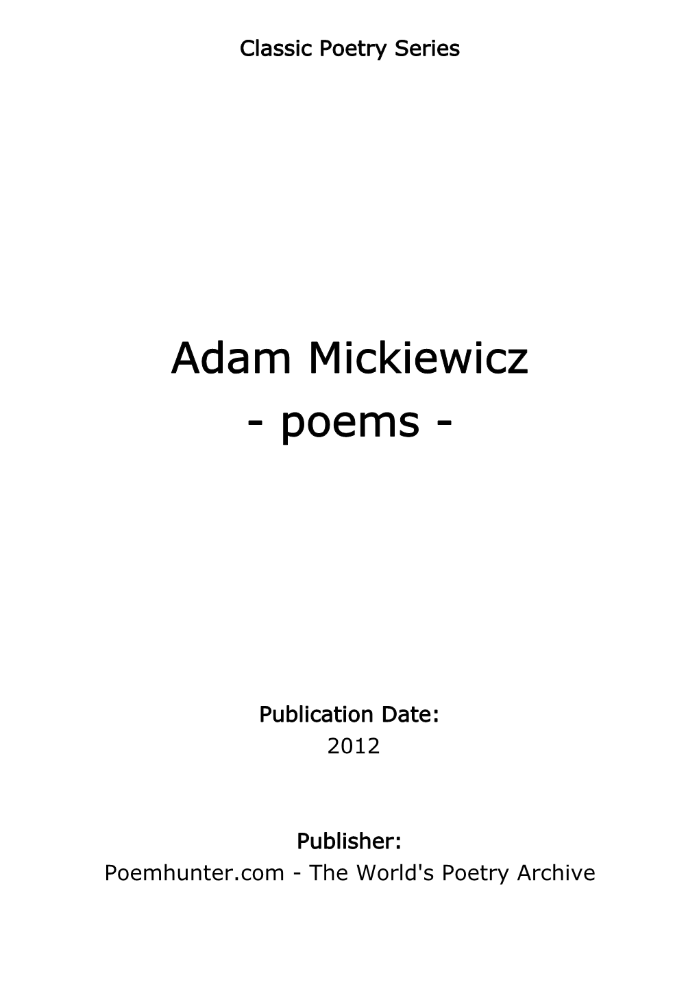 Adam Mickiewicz - Poems