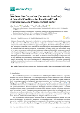 Northern Sea Cucumber (Cucumaria Frondosa): a Potential Candidate for Functional Food, Nutraceutical, and Pharmaceutical Sector