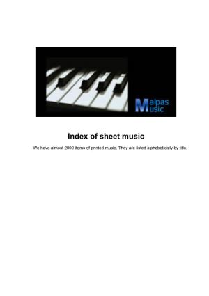 Index of Sheet Music