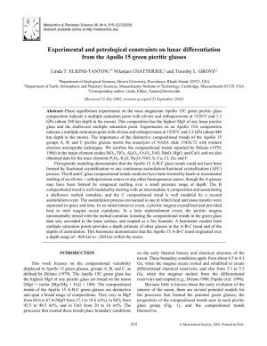 Experimental and Petrological Constraints on Lunar Differentiation from the Apollo 15 Green Picritic Glasses