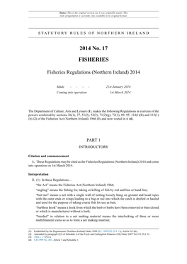 Fisheries Regulations (Northern Ireland) 2014