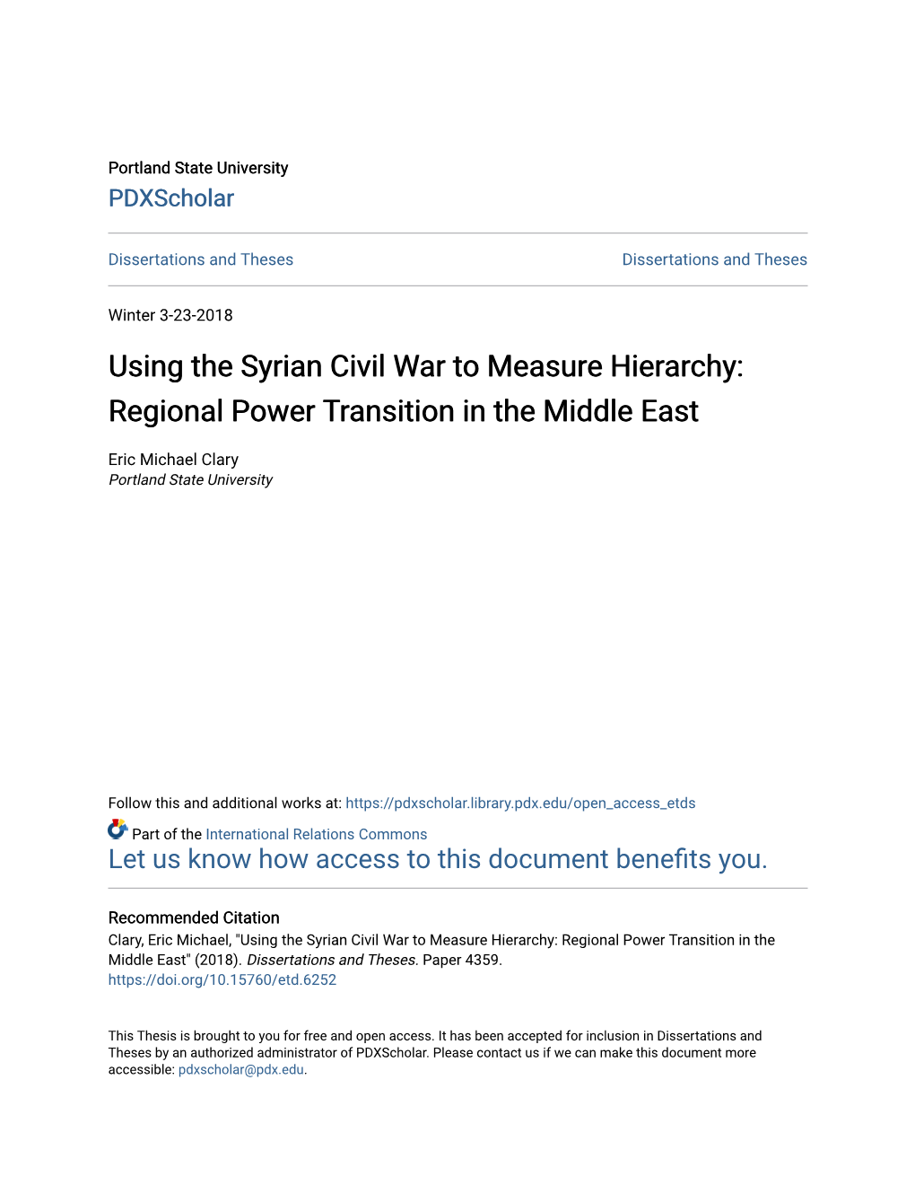 Using the Syrian Civil War to Measure Hierarchy: Regional Power Transition in the Middle East