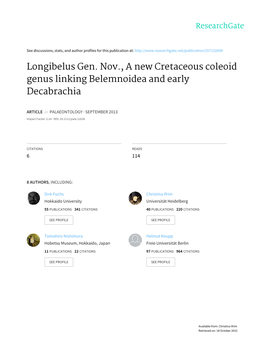 Longibelus Gen. Nov., a New Cretaceous Coleoid Genus Linking Belemnoidea and Early Decabrachia