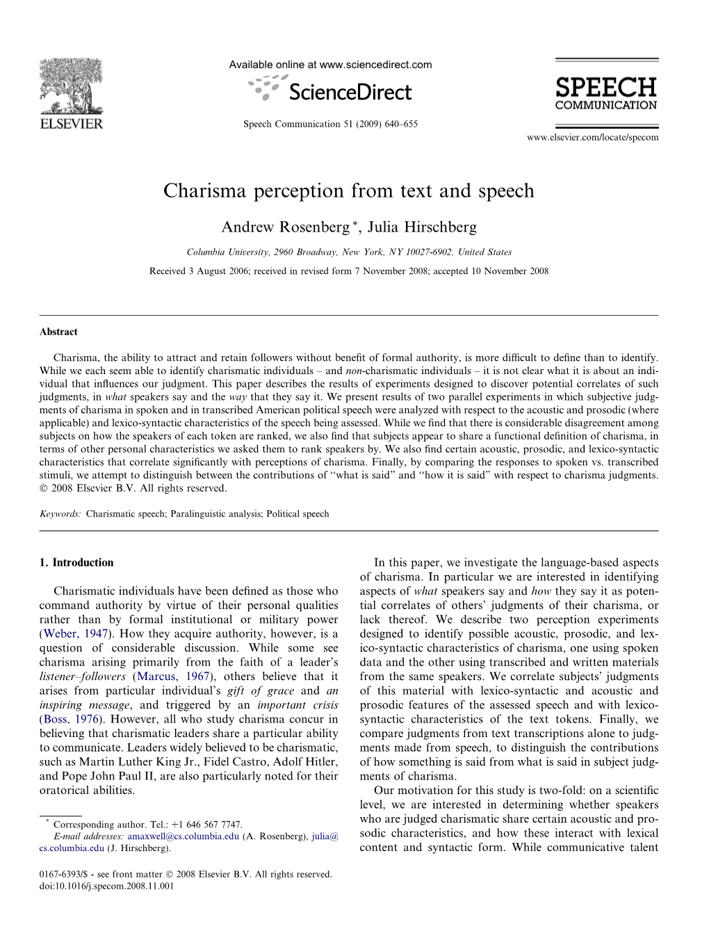 Charisma Perception from Text and Speech